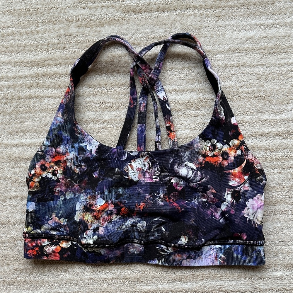 Lululemon ENERGY Strappy BRA in Purple Black Floral Style W2ANWS Size 6